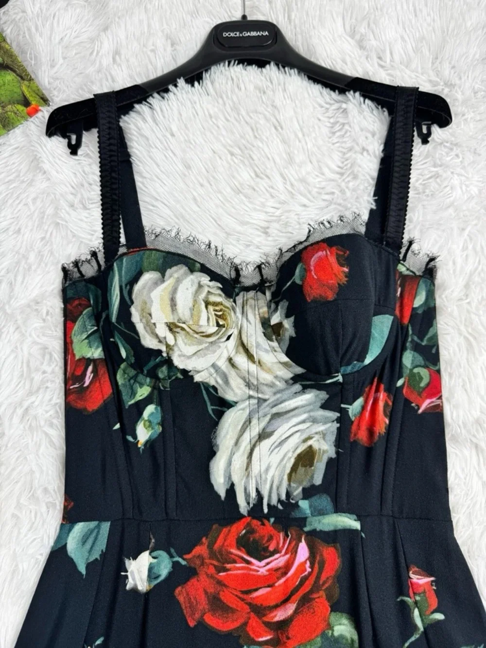 Dolce & Gabbana Black Floral Midi Dress with Red & White Roses - Picture 6 of 10